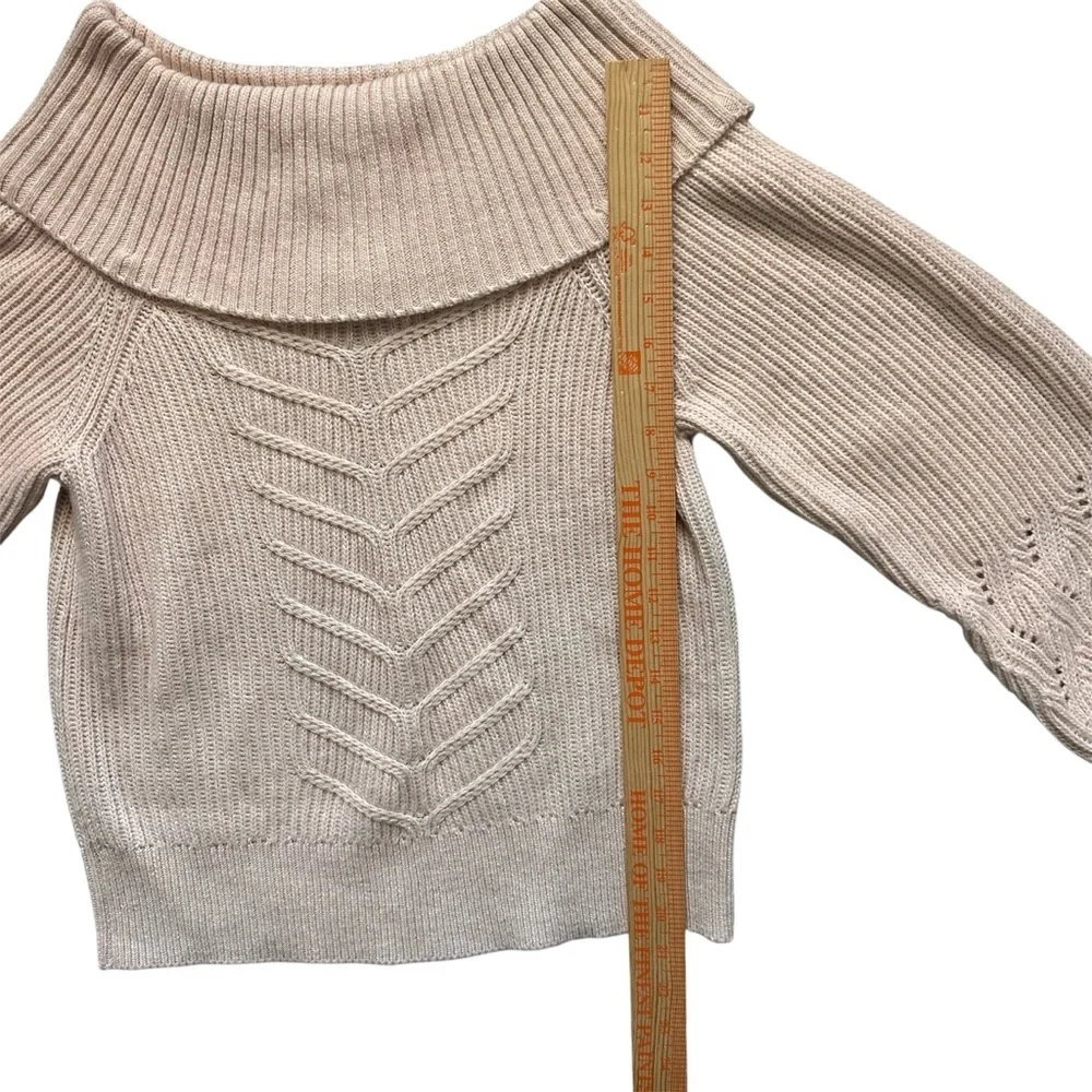 WHBM Cowl Neck Chunky Knit Sweater Medium Blush Balloon Sleeve